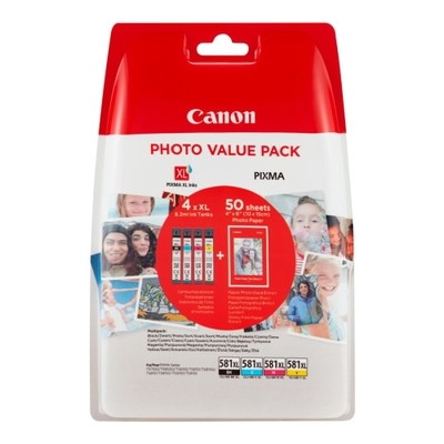 Canon 581XL - Pack x 4 jet d'encre authentique + 50 papier photo 2052C006 - Black Cyan Magenta Yellow