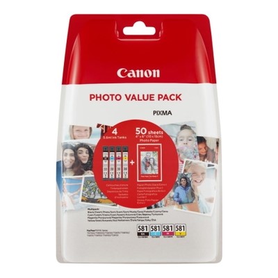 Canon 581 - Pack x 4 jet d'encre authentique + 50 papier photo 2106C006 - Black Cyan Magenta Yellow