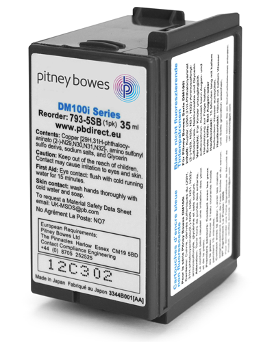Pitney Bowes 793 - cartouche jet d'encre authentique 793-5BI - Bleu Postal