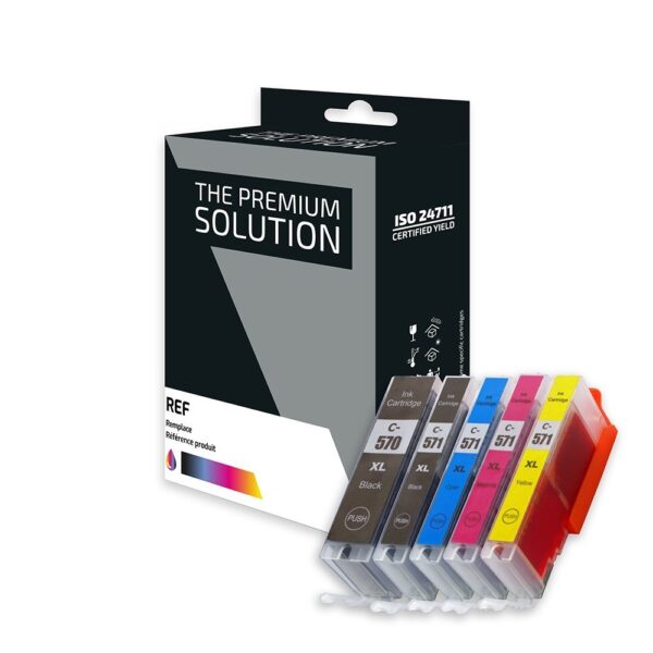 Pack de 5 cartouches d'encre noir, photo noir et couleur compatible C570XL/C571XL (PGI-570XL, CLI-571XL)