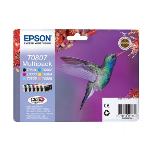Epson T0807 - Pack x 6 jet d'encre authentique C13T08074011 - Black Cyan Magenta Yellow
