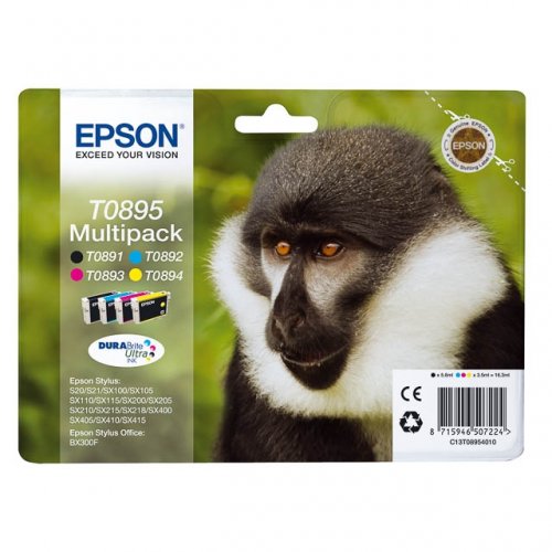 Epson T0895 - Pack x 4 jet d'encre authentique C13T08954011 - Black Cyan Magenta Yellow