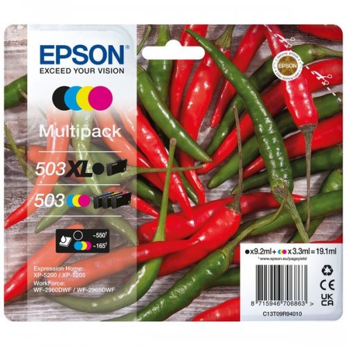 Epson 503XL - Pack x 4 jet d'encre authentique C13T09R94010, 503XL503 - Black Cyan Magenta Yellow