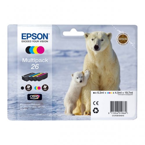 Epson T2616 - Pack x 4 jet d'encre authentique C13T26164010 - Black Cyan Magenta Yellow