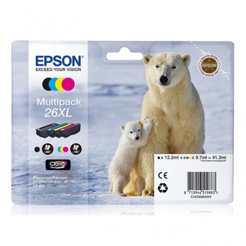 Epson 26XL - Pack x 4 jet d'encre authentique C13T26364010 - Black Cyan Magenta Yellow