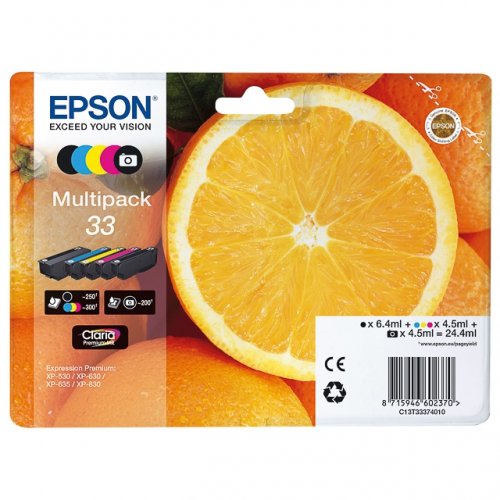 Epson T3337 - Pack x 5 jet d'encre authentique C13T33374011 - Black Cyan Magenta Yellow