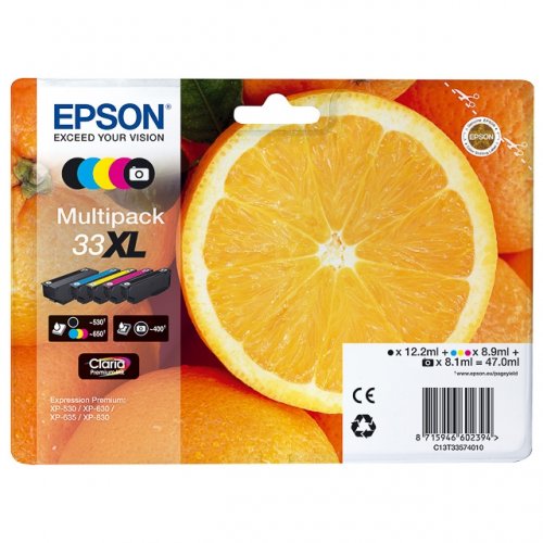 Epson T3357 - Pack x 5 jet d'encre authentique C13T33574011 - Black Cyan Magenta Yellow