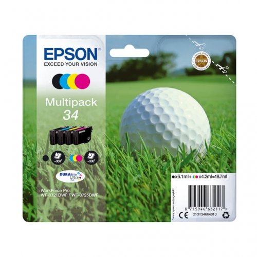 Epson T3466 - Pack x 4 jet d'encre authentique C13T34664010 - Black Cyan Magenta Yellow