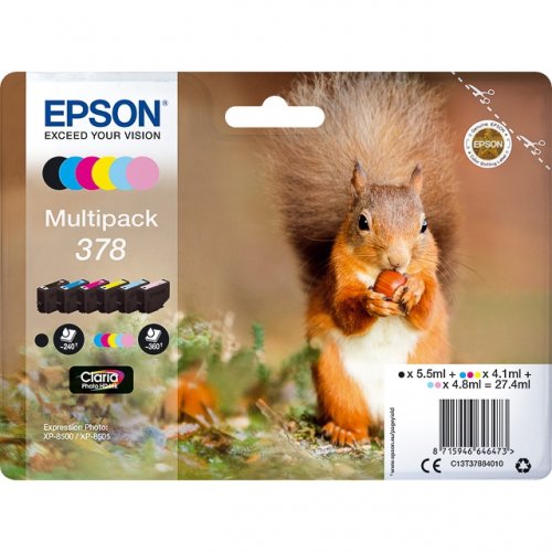 Epson T3788 - Pack x 6 jet d'encre authentique C13T37884010 - Black Cyan Magenta Yellow