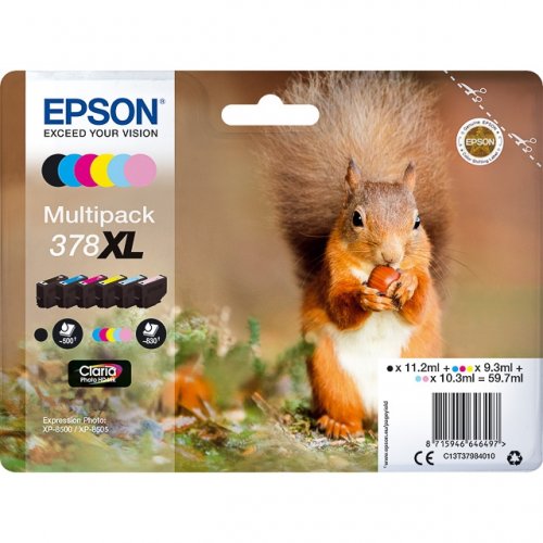Epson T3798 - Pack x 6 jet d'encre authentique C13T37984010 - Black Cyan Magenta Yellow