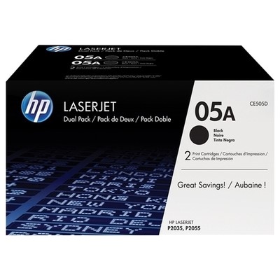 Hp 05A - Pack x 2 Toner authentique CE505D, 05A - Black