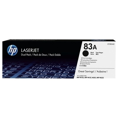 Hp 83A - Pack x 2 Toner authentique CF283AD, 83A - Black
