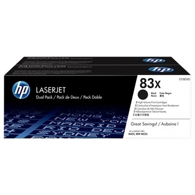 Hp 83X - Pack x 2 Toner authentique CF283XD, 83X - Black