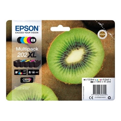 Epson 202XL - Pack x 5 jet d'encre authentique T02G7 - Black Cyan Magenta Yellow Photo