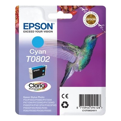 Epson T0802 - cartouche jet d'encre authentique C13T08024011 - Cyan