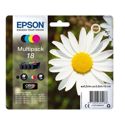 Epson T1806 - Pack x 4 jet d'encre authentique C13T18064010 - Black Cyan Magenta Yellow