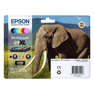 Epson 24XL - Pack x 6 jet d'encre authentique C13T24384012 - Pack 6 couleurs